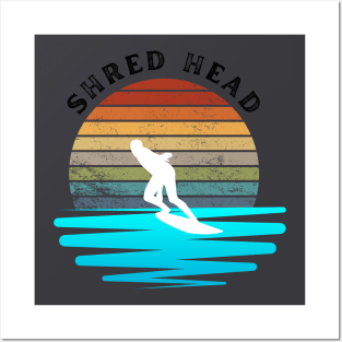 Retro Sunset with Surfer on the Ocean Waves Posters and Art